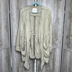 Hei Hei Womens Utility Jacket Open Front Mid Length Waist Drawstring Boho Size M